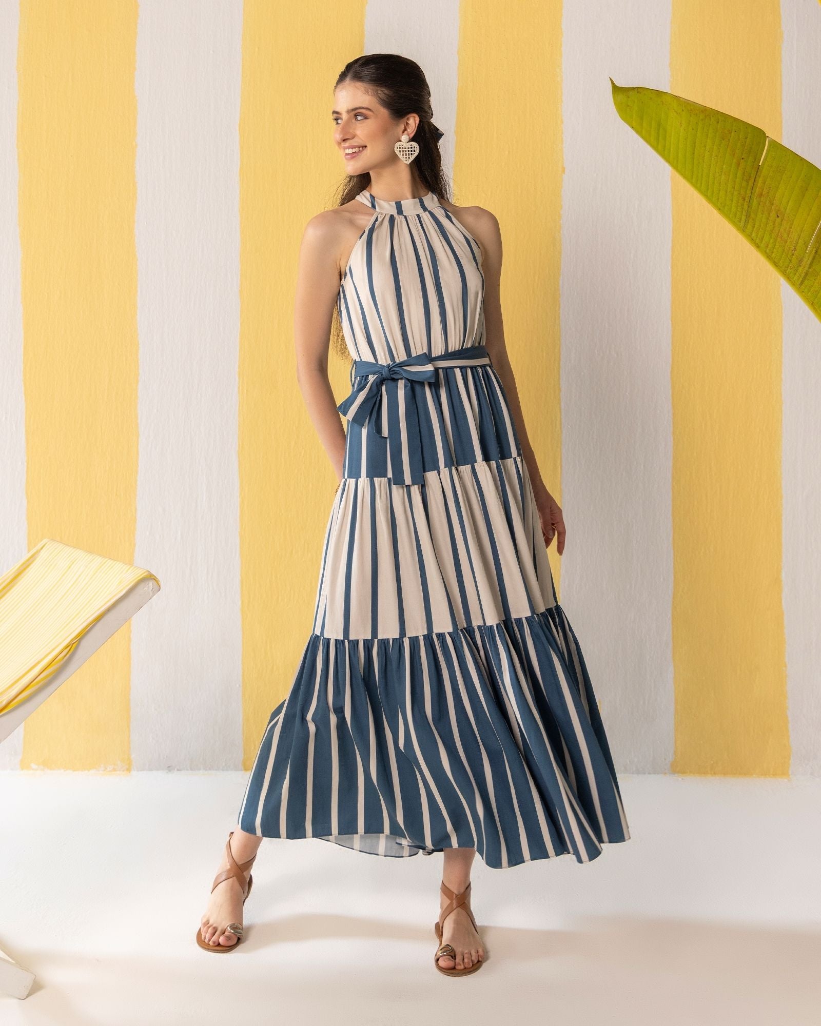 Blue & Beige Striped Maxi Dress Zazu Blue & Beige Striped Maxi Dress Zazu