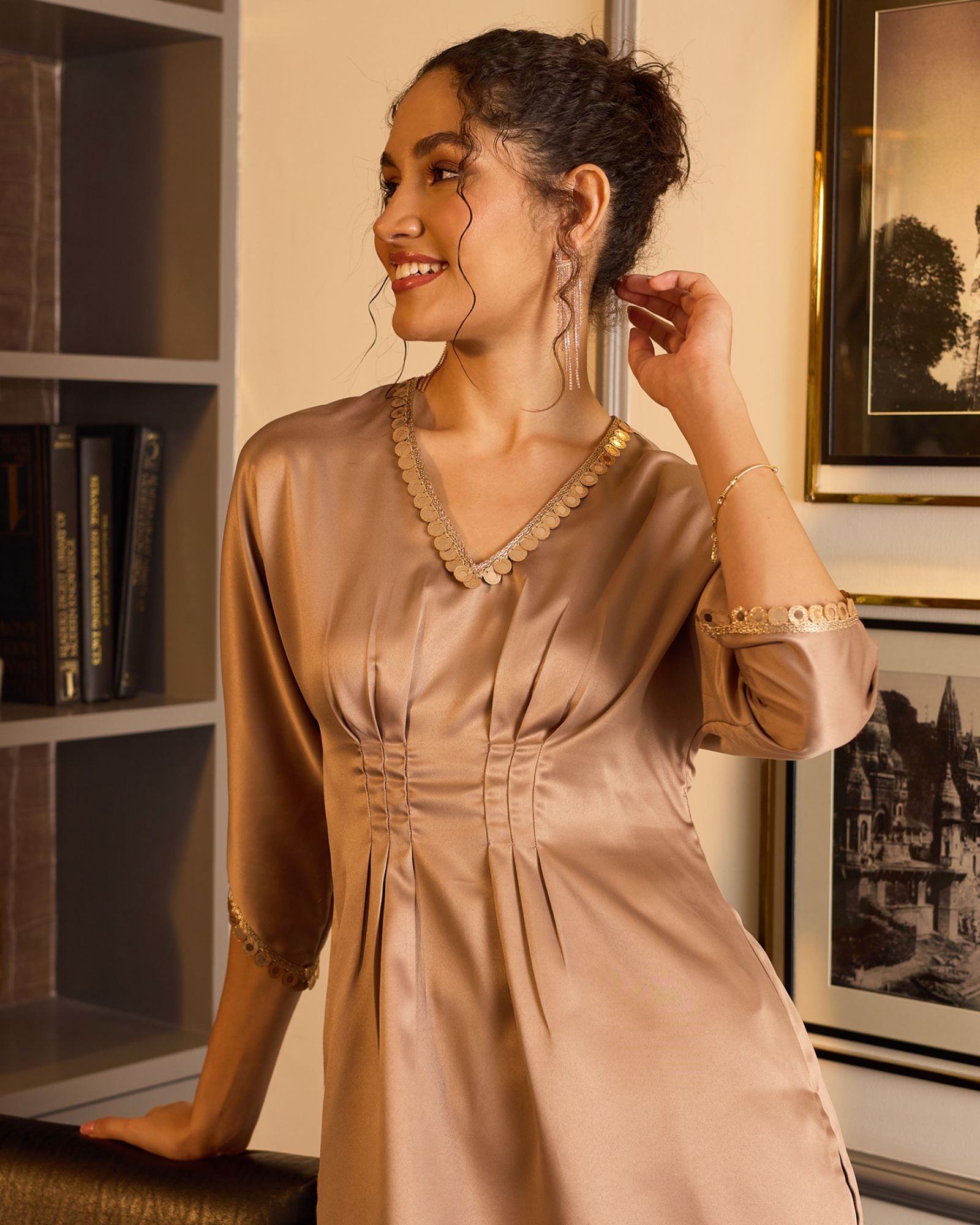 French Beige Kaftan Set