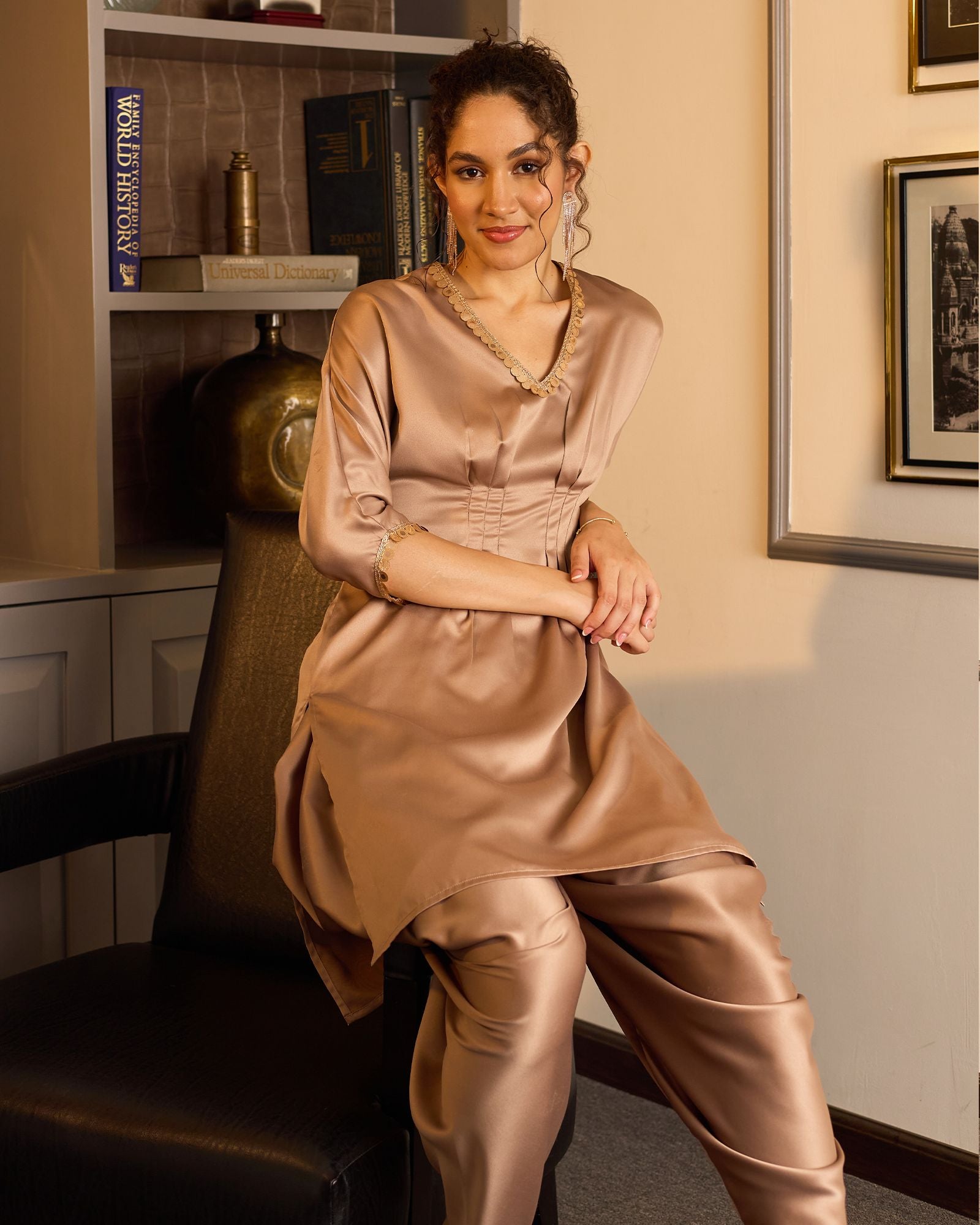 French Beige Kaftan Set
