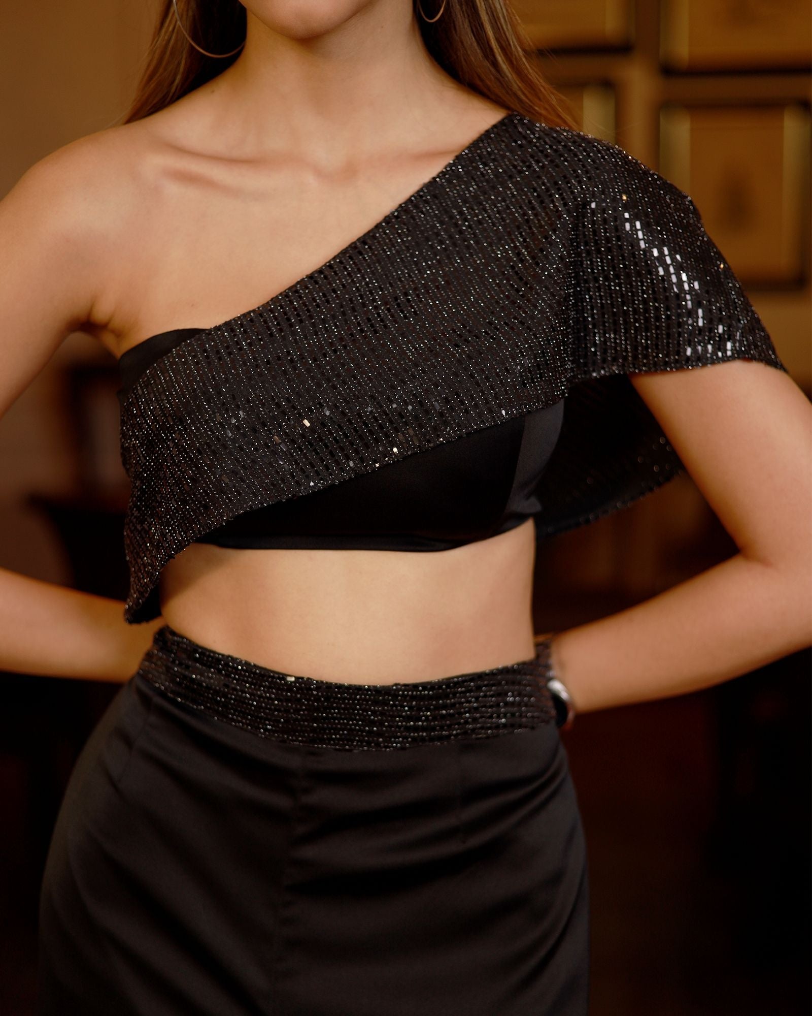 Black One-Shoulder Set