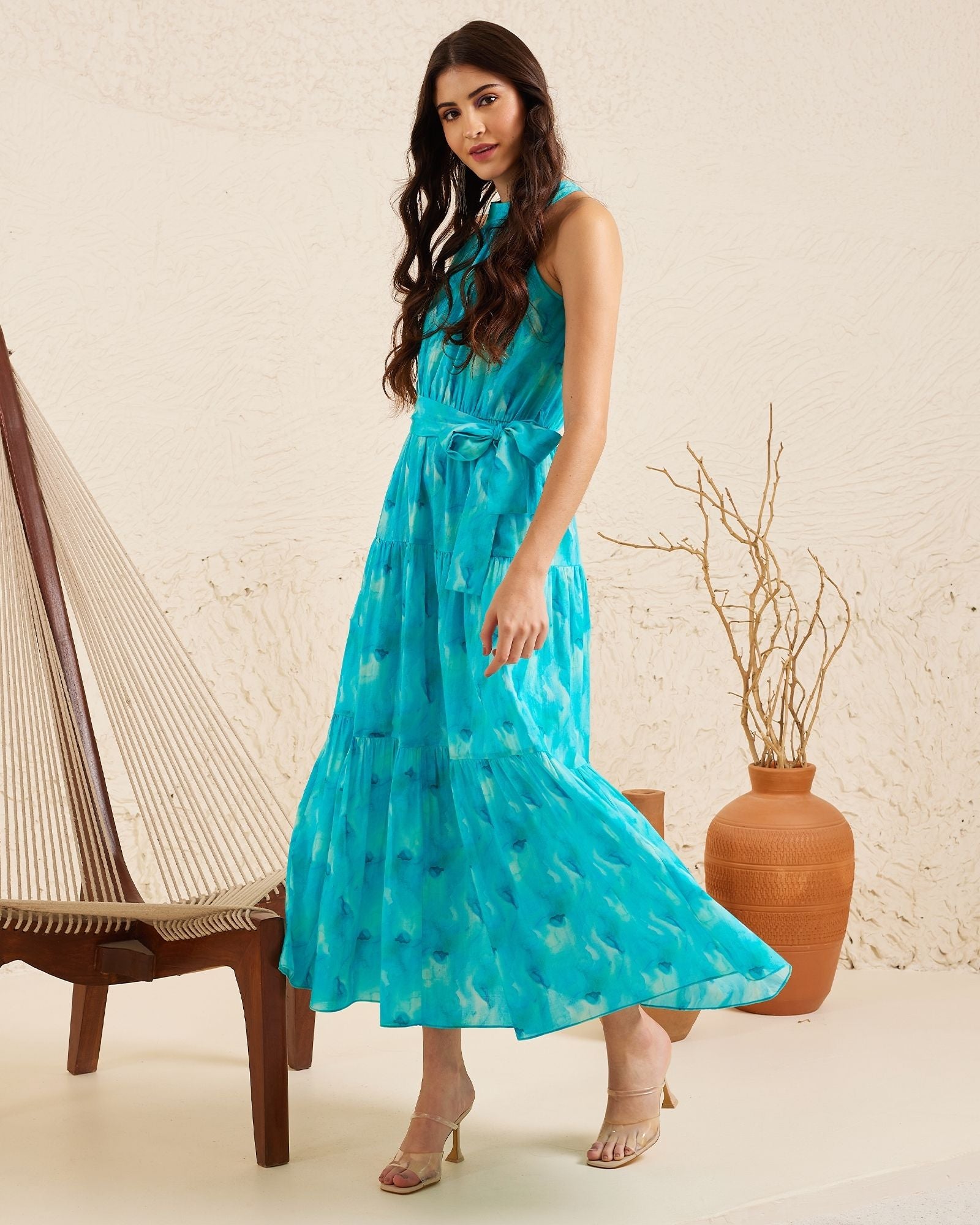 knee length dresses for ladies Ashley Aqua Smocked Waist Maxi Dress – KCoutureBoutique main image 0