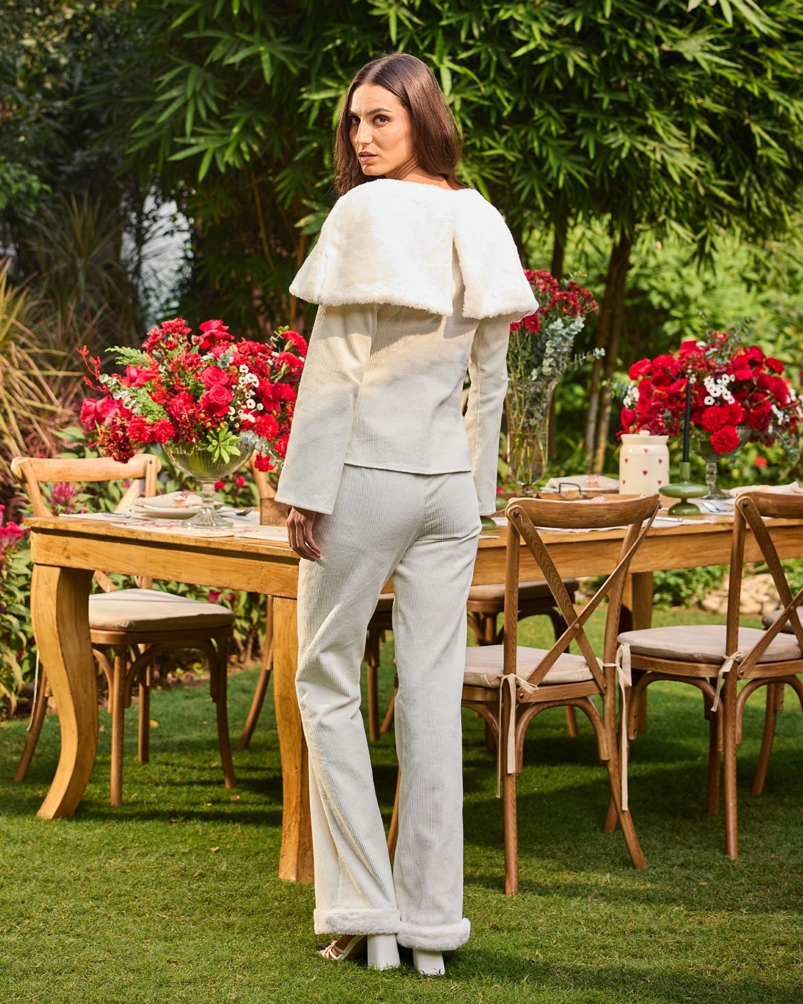 White Fur Cape Co-ord Set