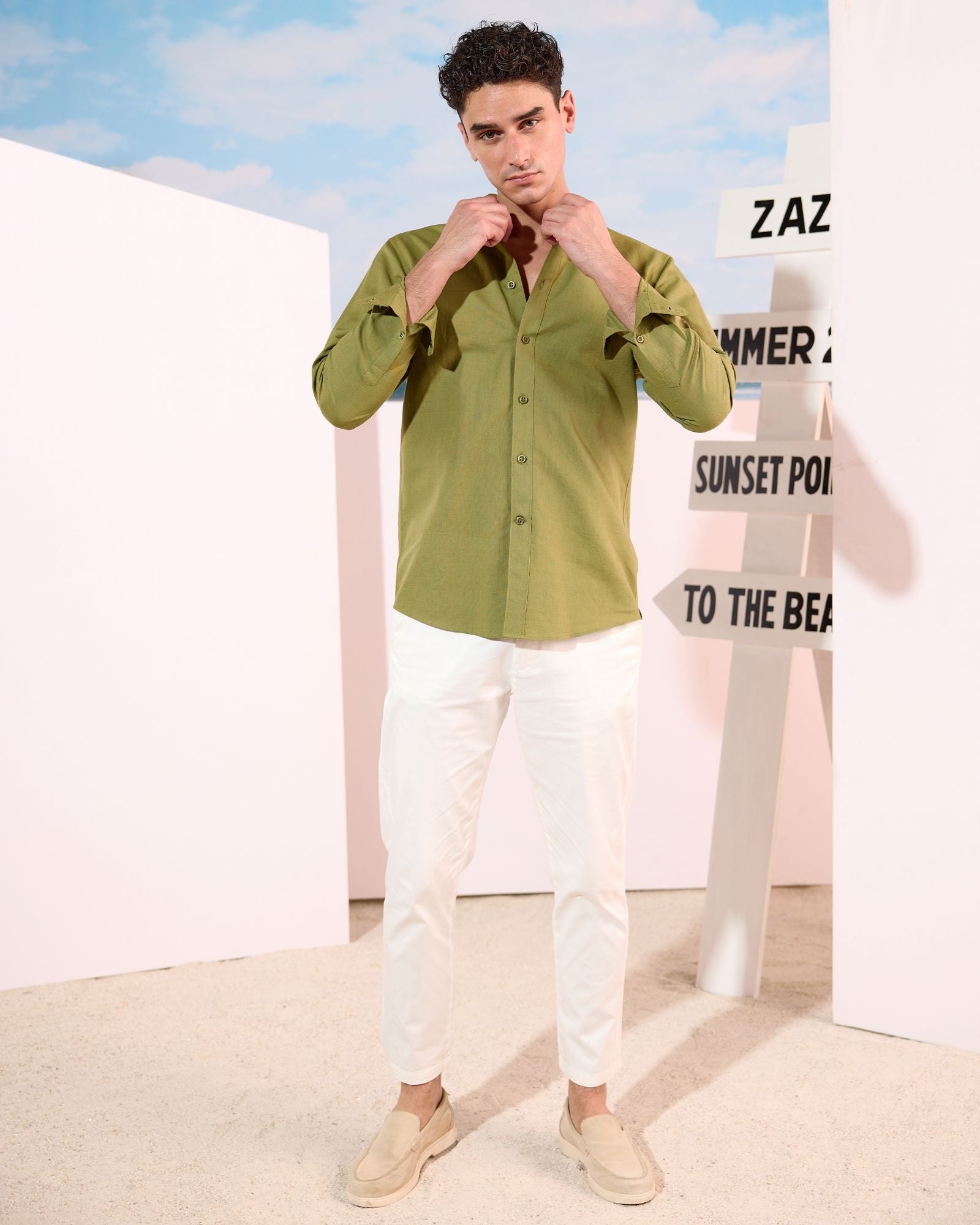 Olive Green Linen Shirt