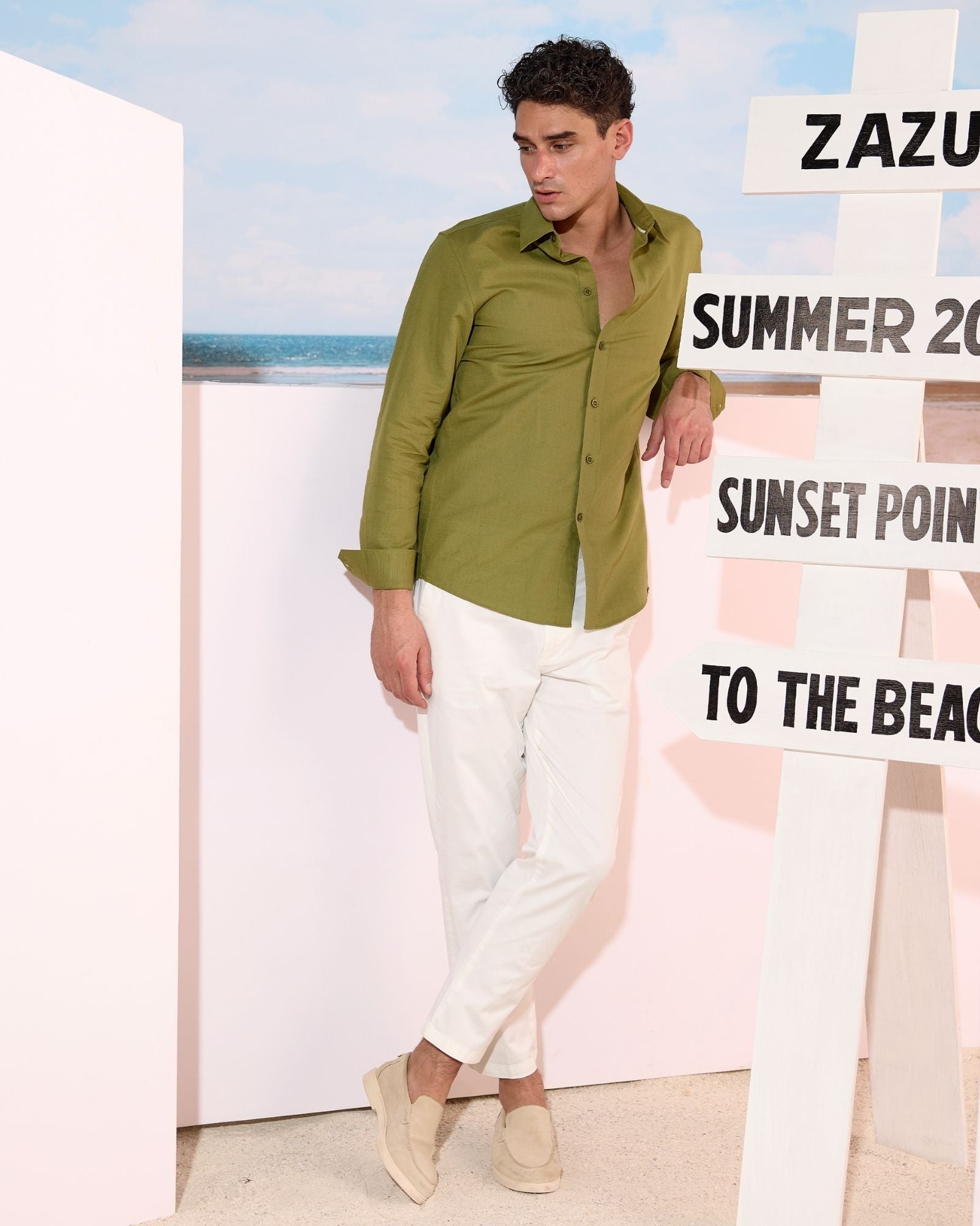 Olive Green Linen Shirt