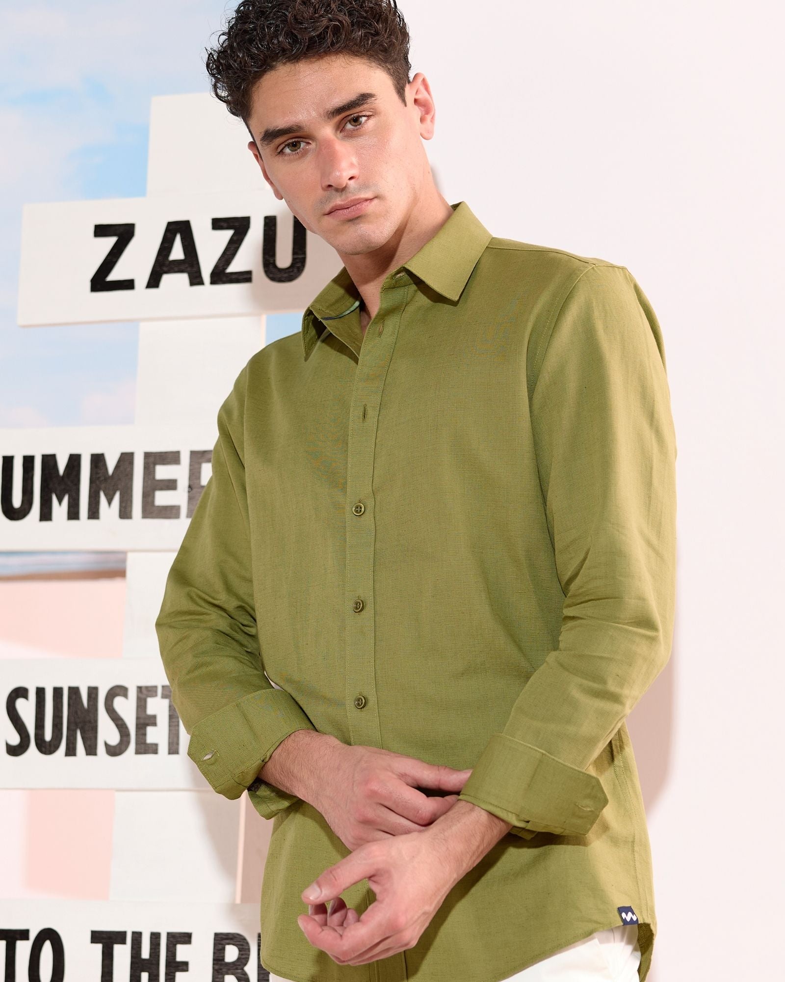 Olive Green Linen Shirt