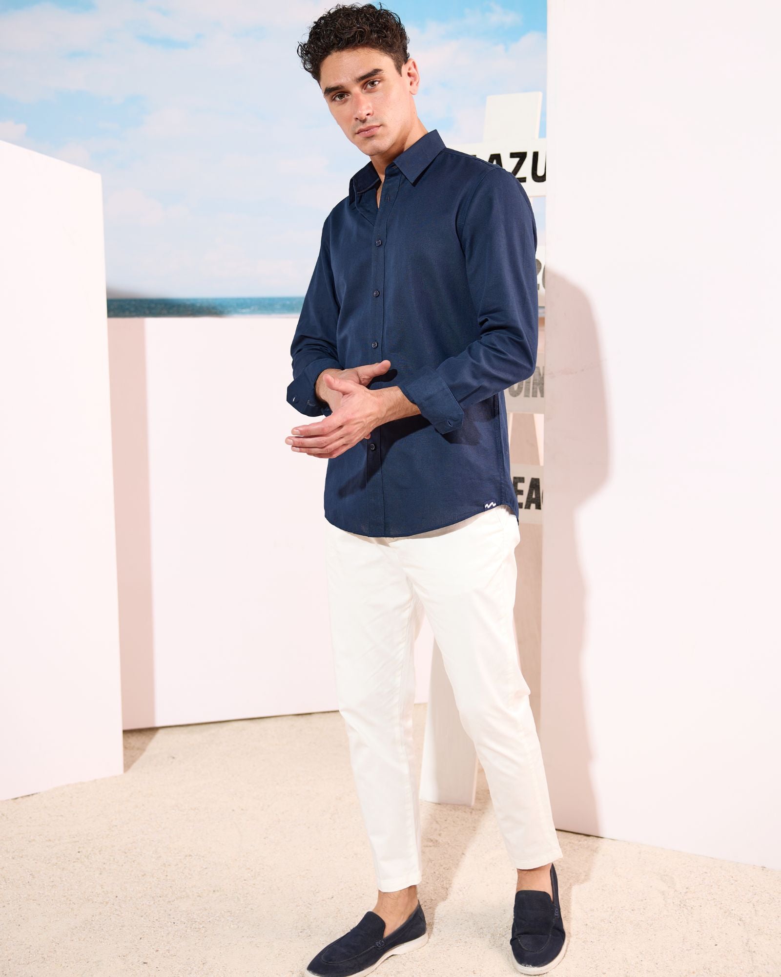 Navy Blue Linen Shirt
