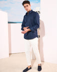 Navy Blue Linen Shirt