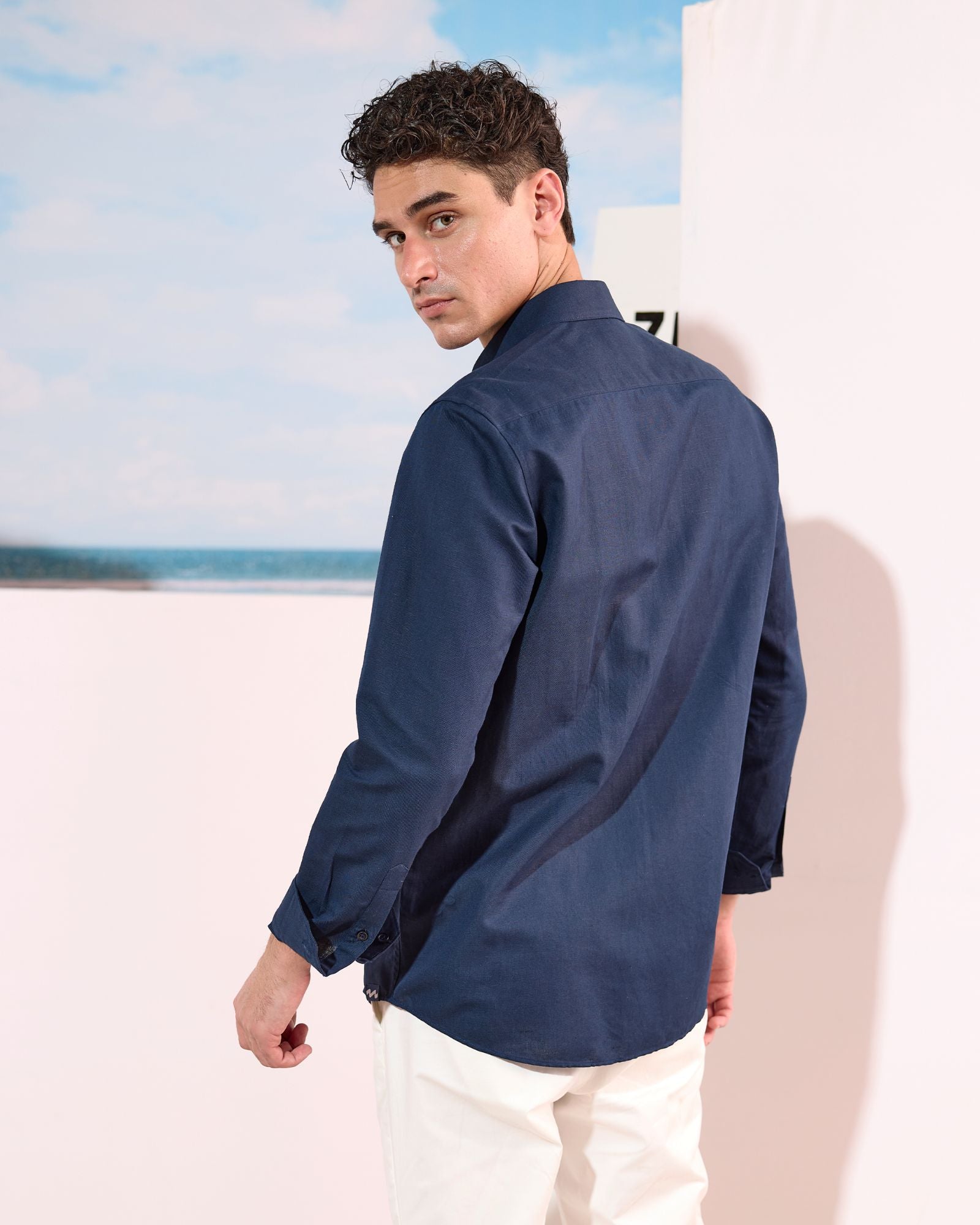 Navy Blue Linen Shirt