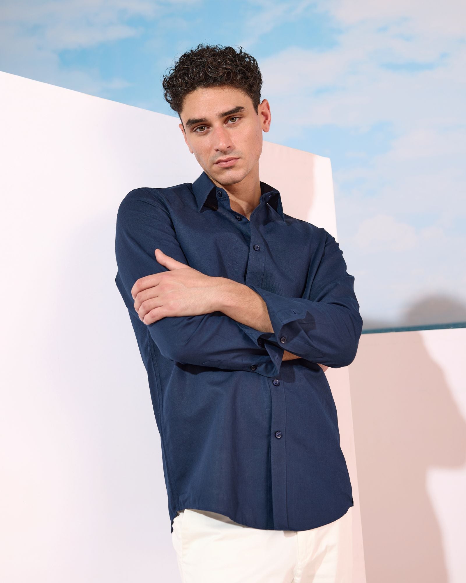 Navy Blue Linen Shirt