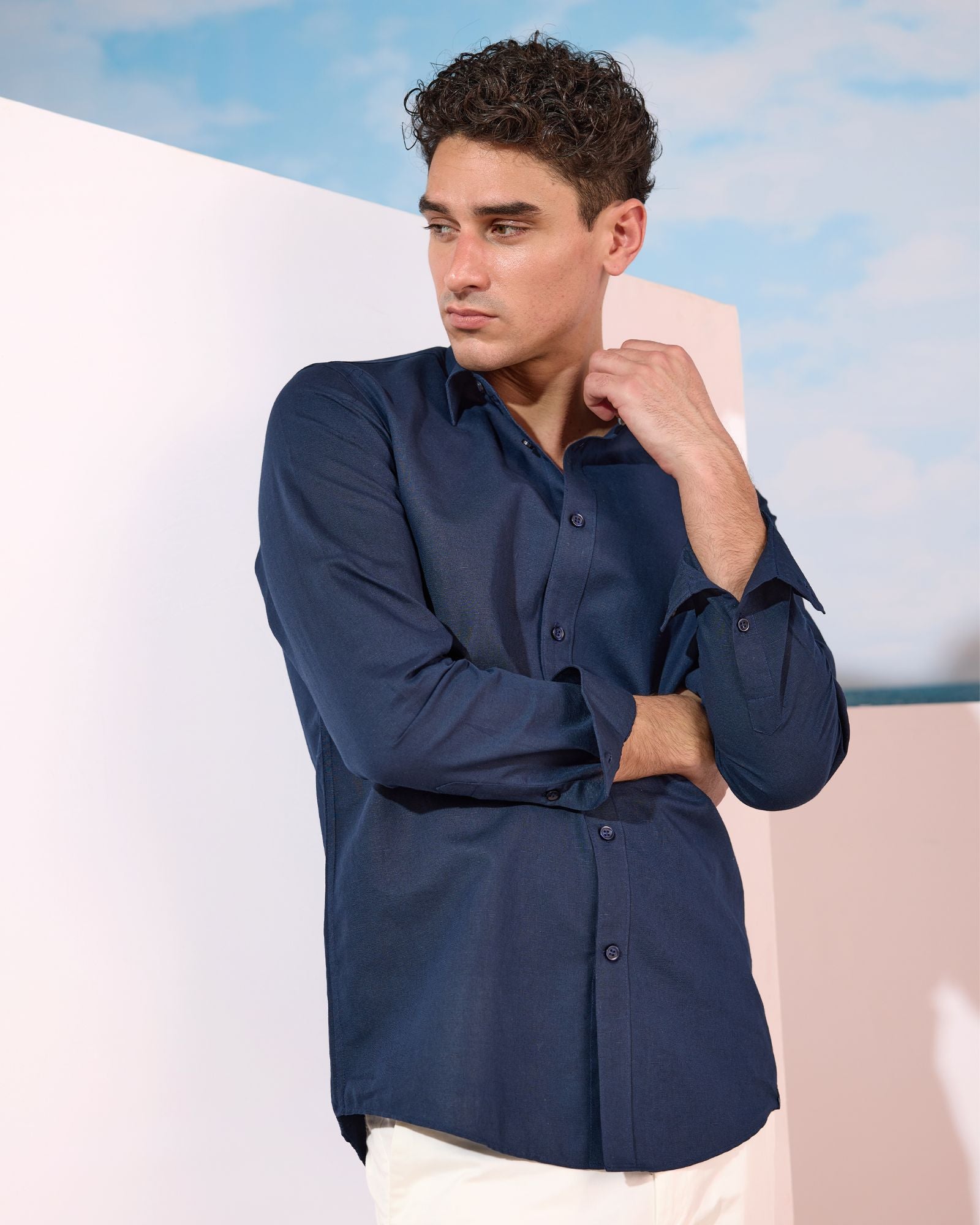 Navy Blue Linen Shirt