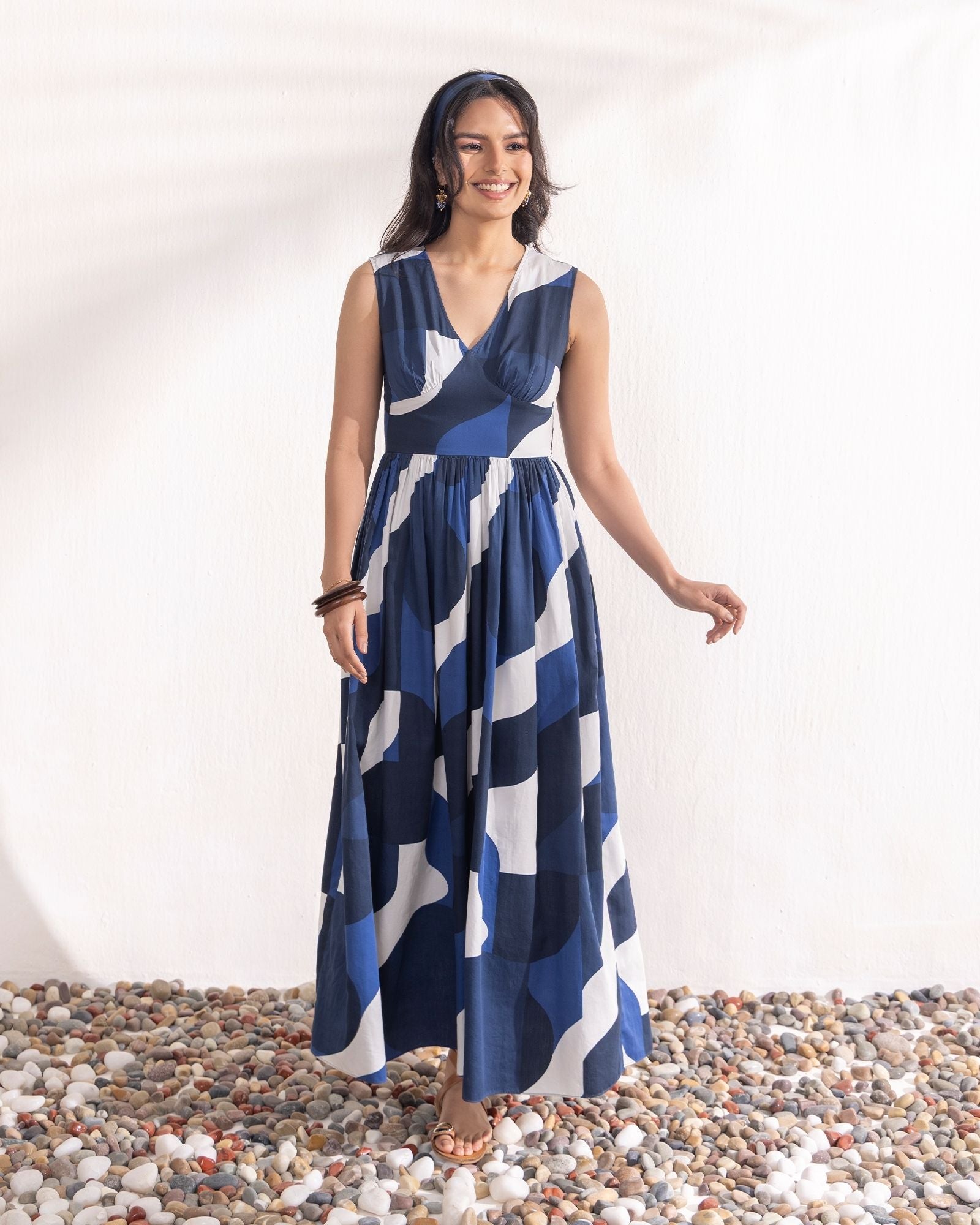 Navy Geo Maxi Dress  Zazu