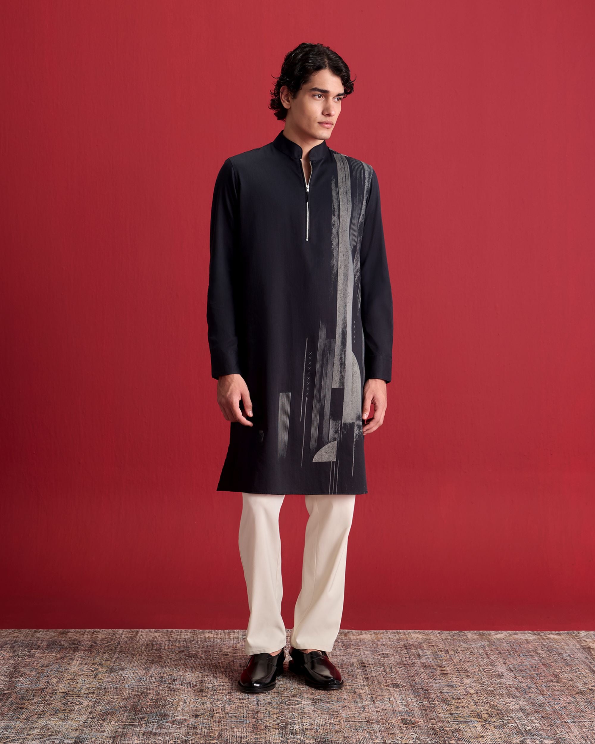 Black Grid Kurta Set