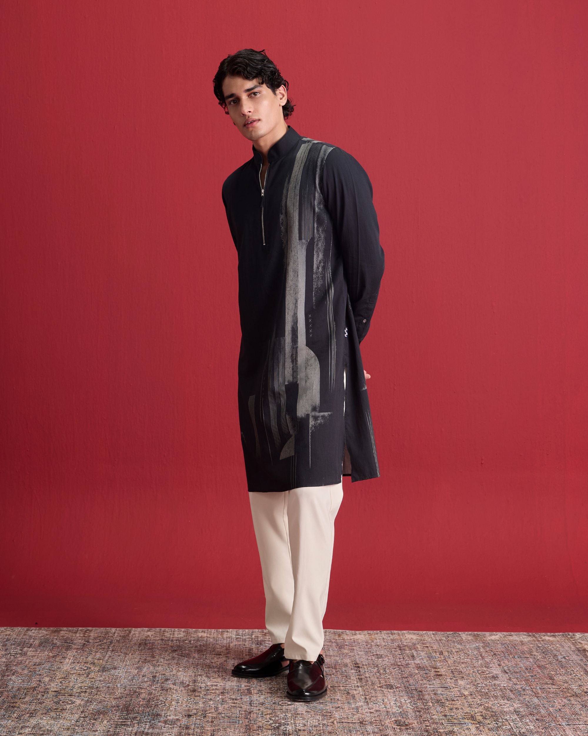 Black Grid Kurta Set