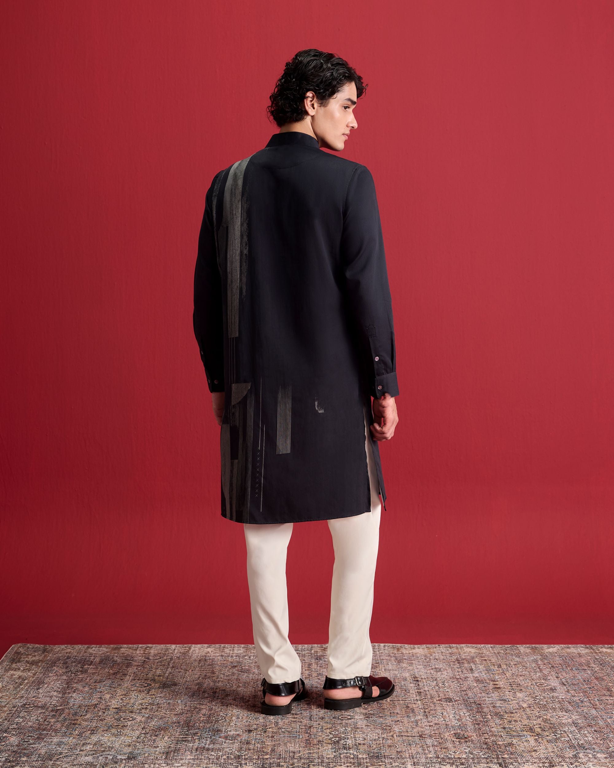 Black Grid Kurta Set