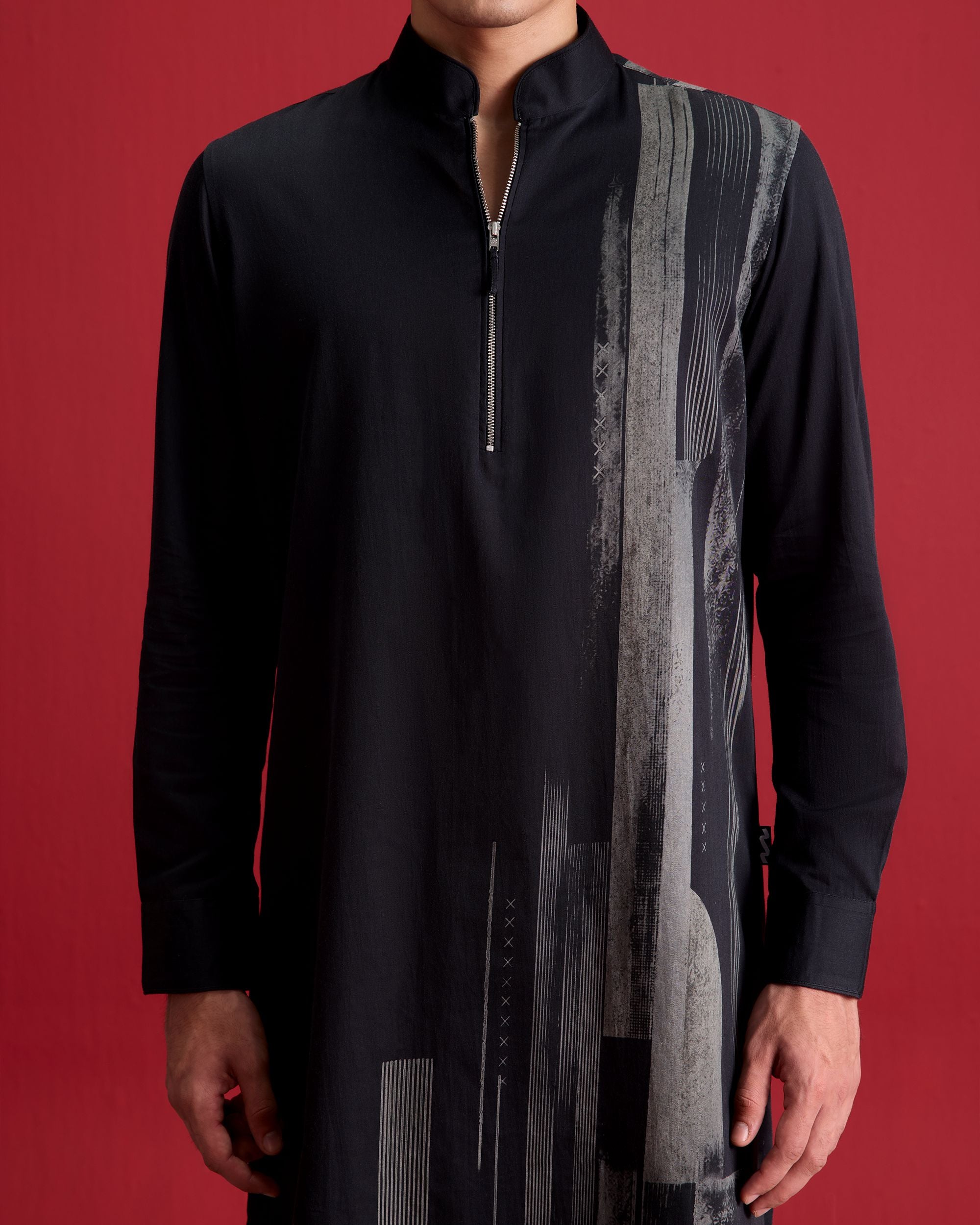 Black Grid Kurta Set